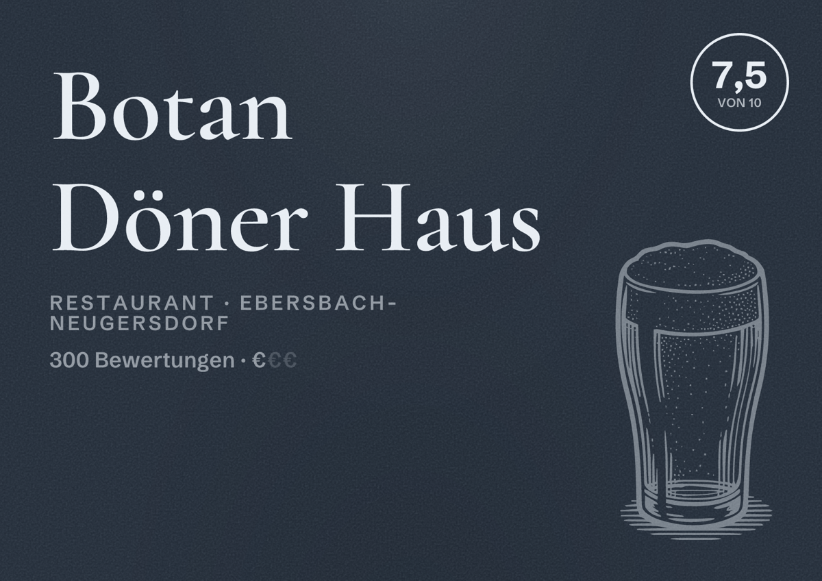 Illustriertes Poster von Botan Döner Haus, Restaurant in Ebersbach-Neugersdorf: Bewertung 7,5 von 10 aus 300 Bewertungen, Preisniveau €