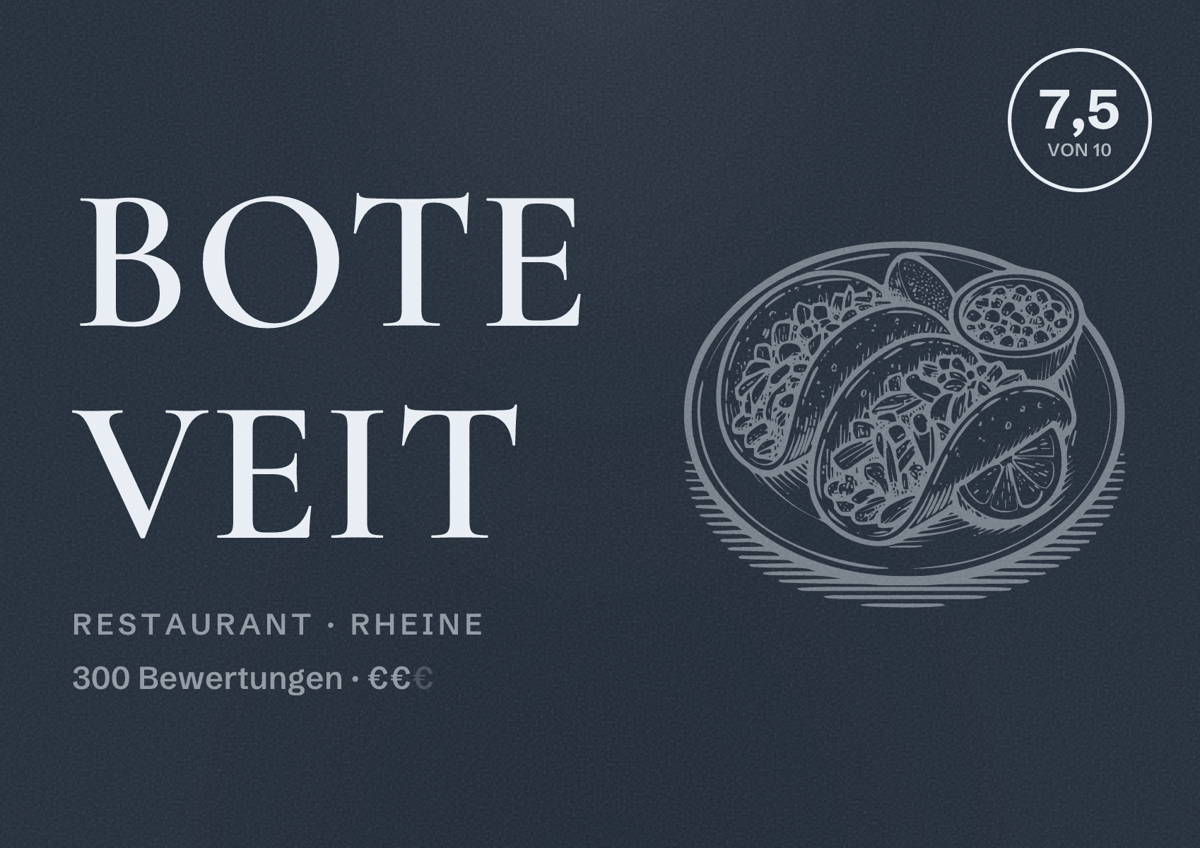 Illustriertes Poster von Bote Veit, Restaurant in Rheine: Bewertung 7,5 von 10 aus 300 Bewertungen, Preisniveau €€