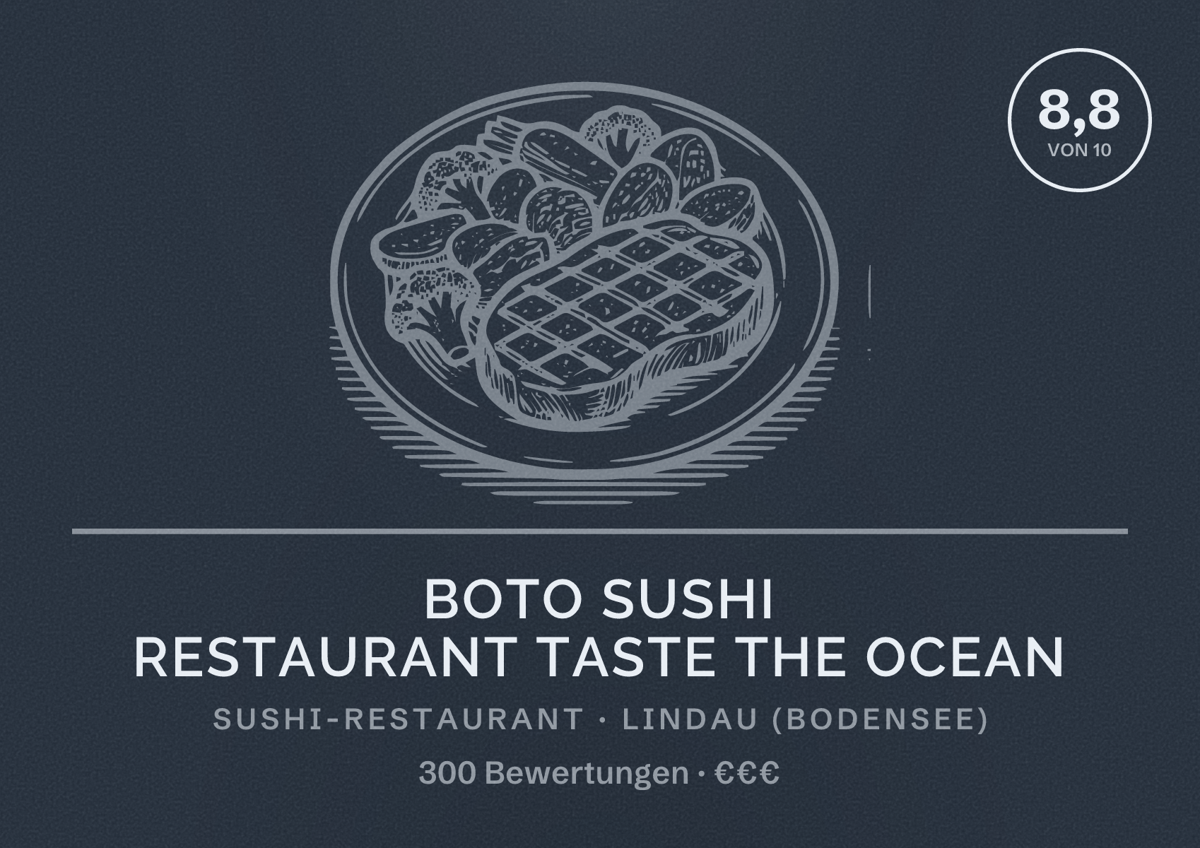 Illustriertes Poster von BOTO SUSHI RESTAURANT taste the ocean, Sushi-Restaurant in Lindau (Bodensee): Bewertung 8,8 von 10 aus 300 Bewertungen, Preisniveau €€€