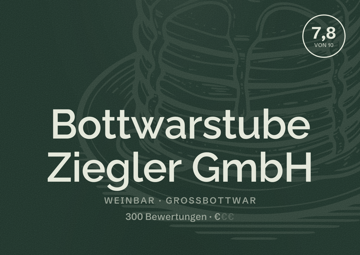 Illustriertes Poster von Bottwarstube Ziegler GmbH, Weinbar in Großbottwar: Bewertung 7,8 von 10 aus 300 Bewertungen, Preisniveau €