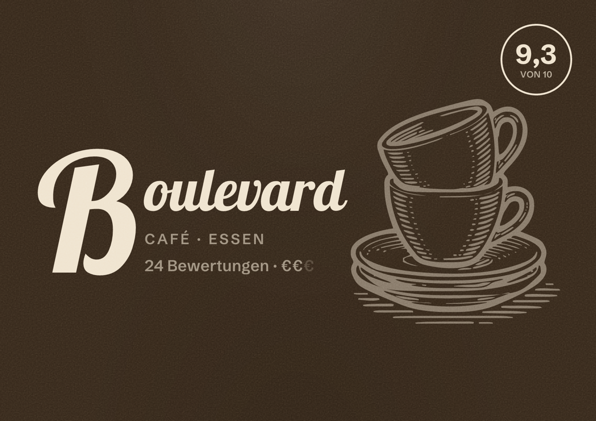 Illustriertes Poster von Boulevard, Café in Essen: Bewertung 9,3 von 10 aus 24 Bewertungen, Preisniveau €€