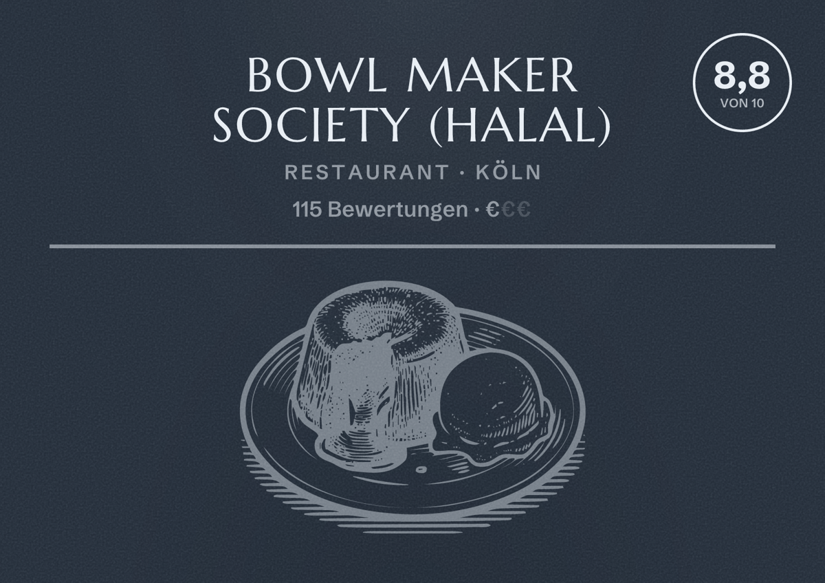 Illustriertes Poster von Bowl Maker Society (HALAL), Restaurant in Köln: Bewertung 8,8 von 10 aus 115 Bewertungen, Preisniveau €