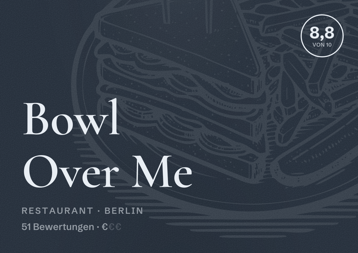 Illustriertes Poster von Bowl Over Me, Restaurant in Berlin: Bewertung 8,8 von 10 aus 51 Bewertungen, Preisniveau €