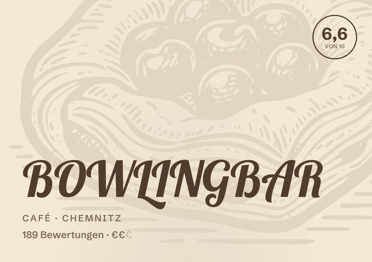 Illustriertes Poster von BOWLINGBAR, Café in Chemnitz: Bewertung 6,6 von 10 aus 189 Bewertungen, Preisniveau €€