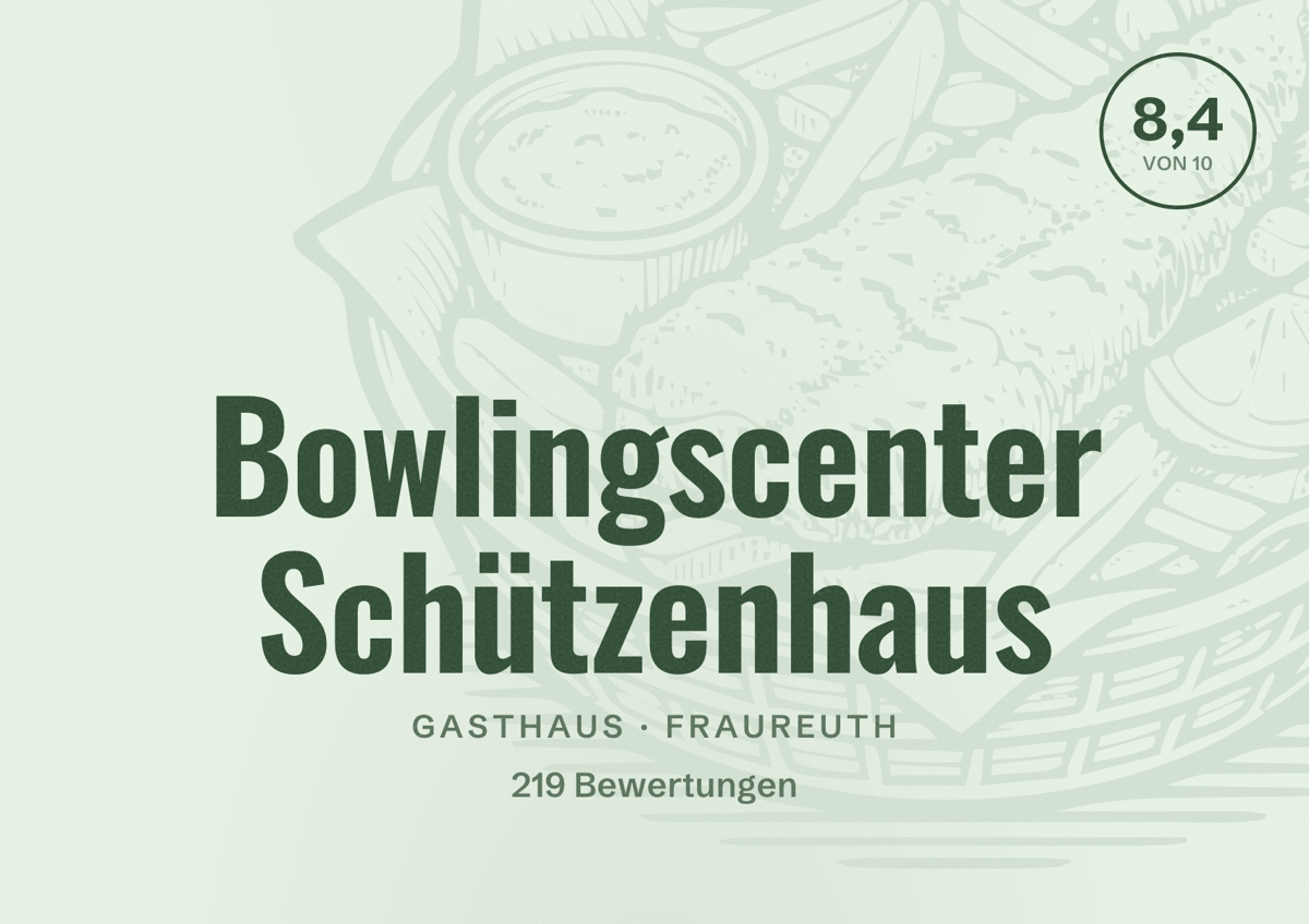 Illustriertes Poster von Bowlingscenter Schützenhaus, Gasthaus in Fraureuth: Bewertung 8,4 von 10 aus 219 Bewertungen