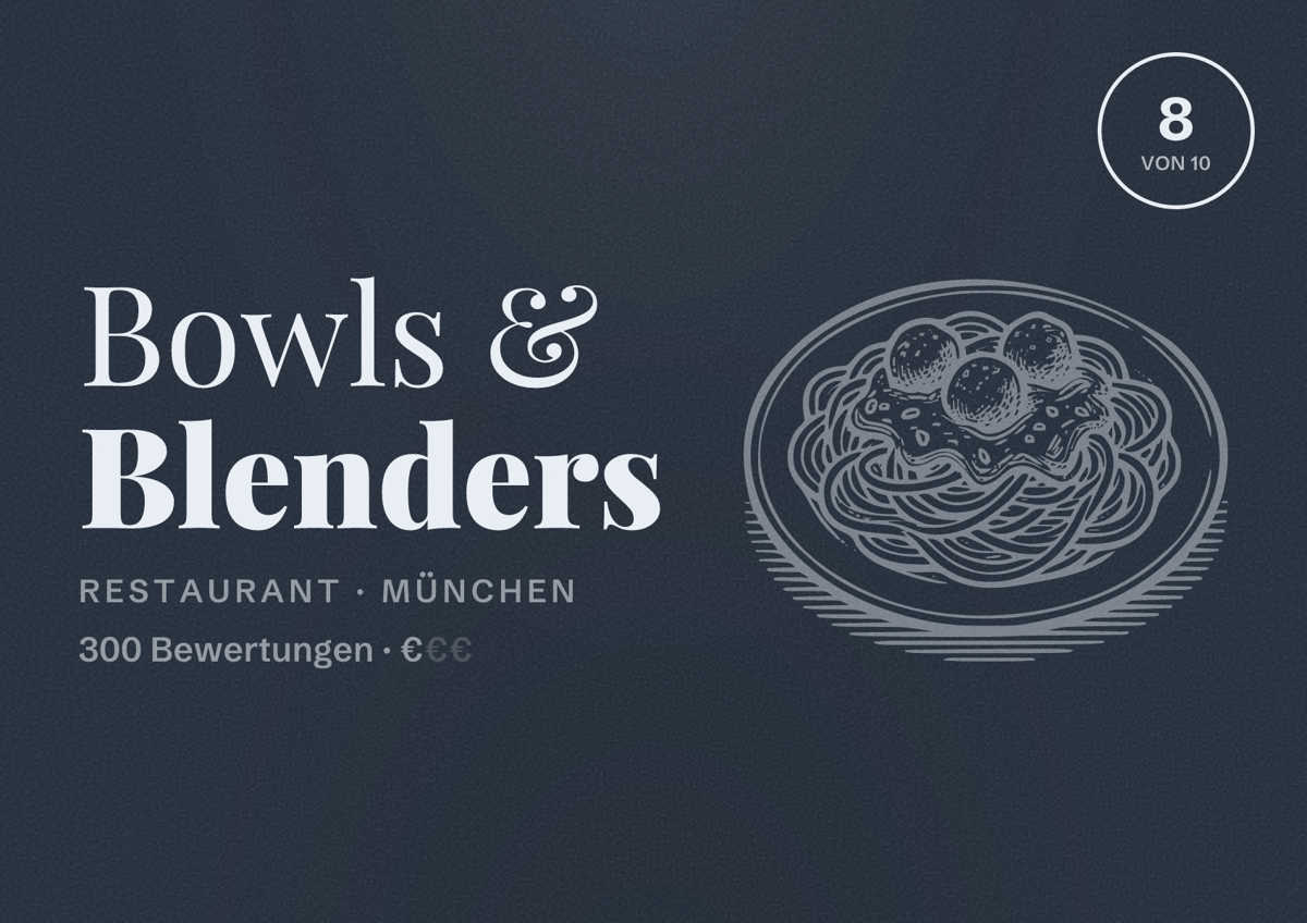 Illustriertes Poster von Bowls & Blenders, Restaurant in München: Bewertung 8,0 von 10 aus 300 Bewertungen, Preisniveau €