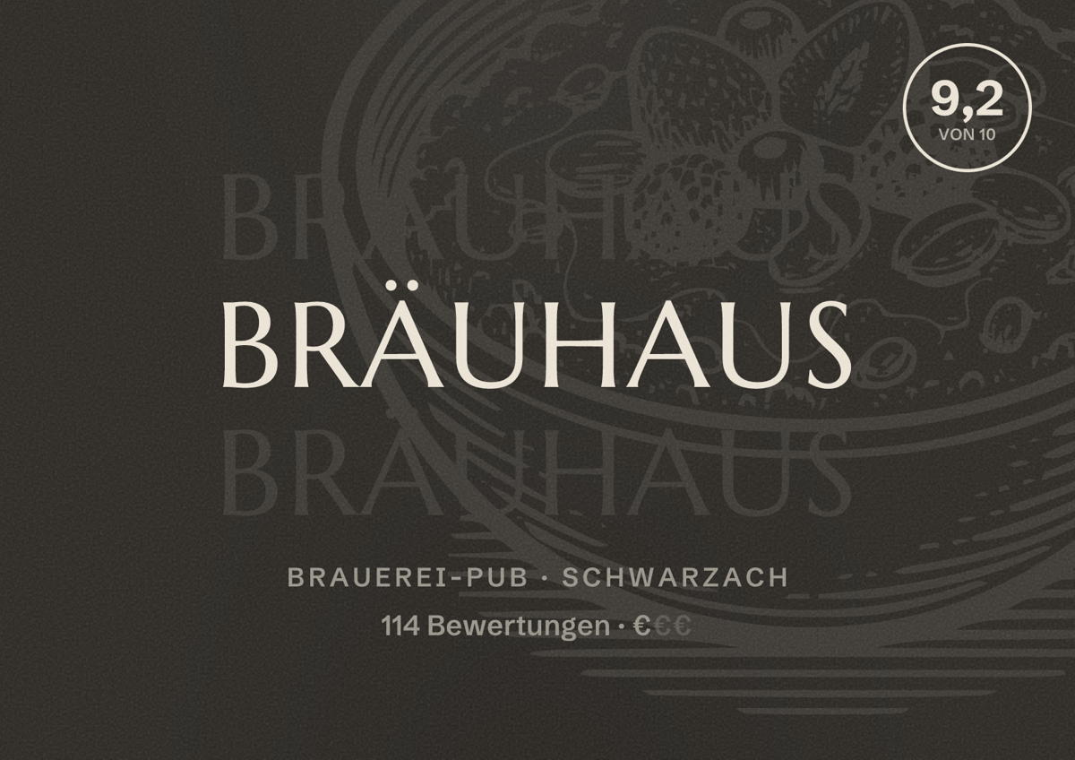 Illustriertes Poster von Bräuhaus, Brauerei-Pub in Schwarzach: Bewertung 9,2 von 10 aus 114 Bewertungen, Preisniveau €