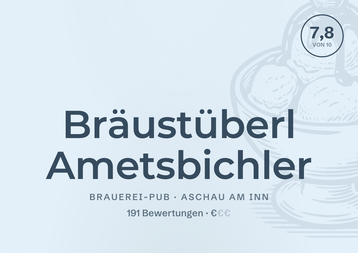 Illustriertes Poster von Bräustüberl Ametsbichler, Brauerei-Pub in Aschau am Inn: Bewertung 7,8 von 10 aus 191 Bewertungen, Preisniveau €