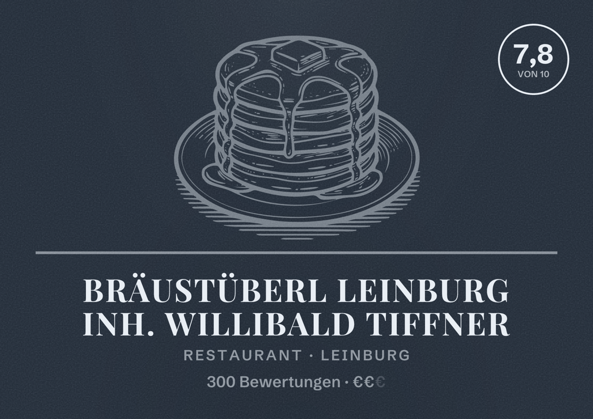 Illustriertes Poster von Bräustüberl Leinburg Inh. Willibald Tiffner, Restaurant in Leinburg: Bewertung 7,8 von 10 aus 300 Bewertungen, Preisniveau €€