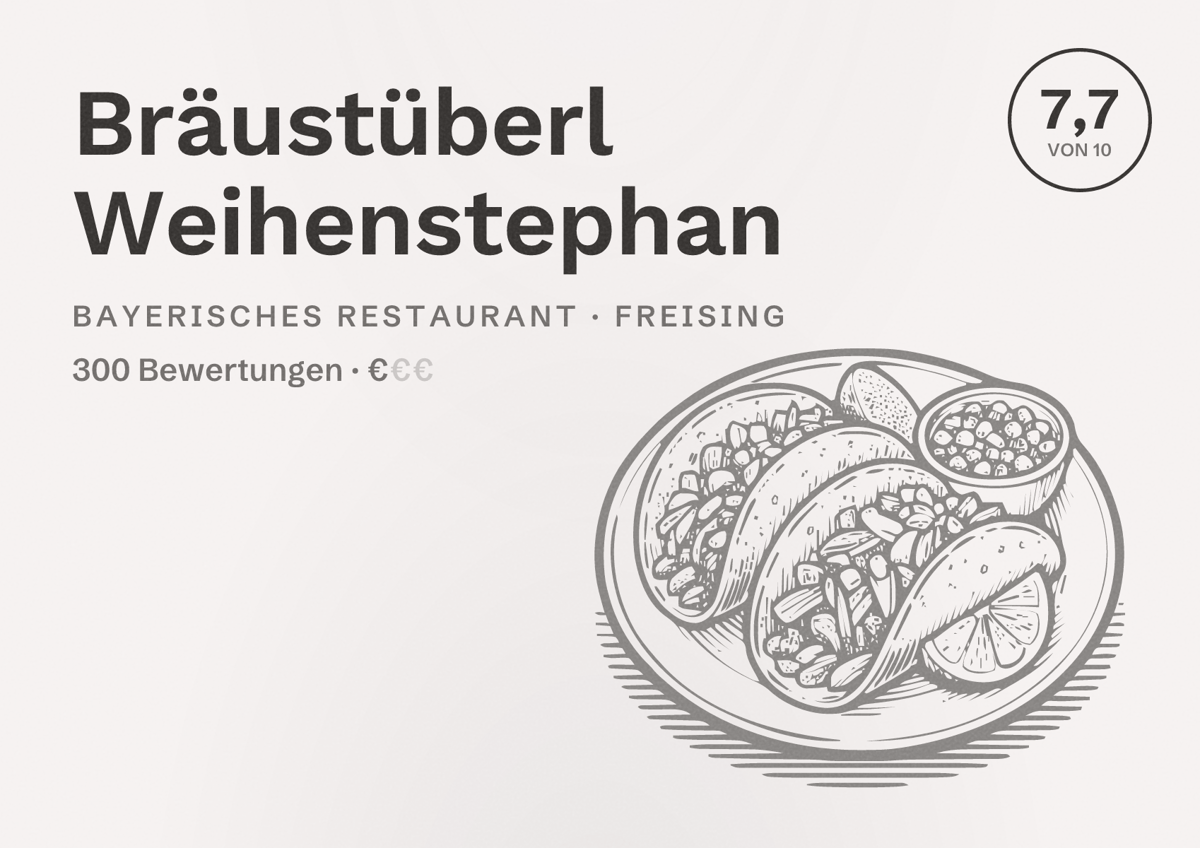Illustriertes Poster von Bräustüberl Weihenstephan, Bayerisches Restaurant in Freising: Bewertung 7,7 von 10 aus 300 Bewertungen, Preisniveau €