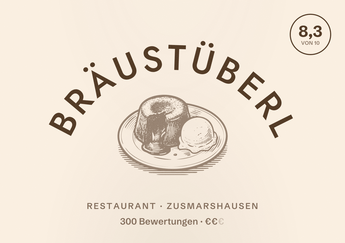 Illustriertes Poster von Bräustüberl, Restaurant in Zusmarshausen: Bewertung 8,3 von 10 aus 300 Bewertungen, Preisniveau €€