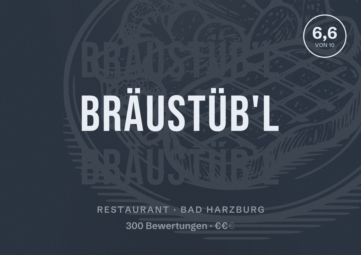 Illustriertes Poster von Bräustüb'l, Restaurant in Bad Harzburg: Bewertung 6,6 von 10 aus 300 Bewertungen, Preisniveau €€