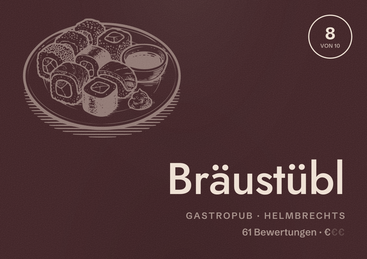 Illustriertes Poster von Bräustübl, Gastropub in Helmbrechts: Bewertung 8 von 10 aus 61 Bewertungen, Preisniveau €