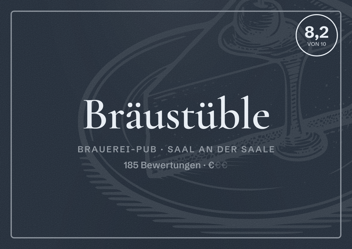 Illustriertes Poster von Bräustüble, Brauerei-Pub in Saal an der Saale: Bewertung 8,2 von 10 aus 185 Bewertungen, Preisniveau €