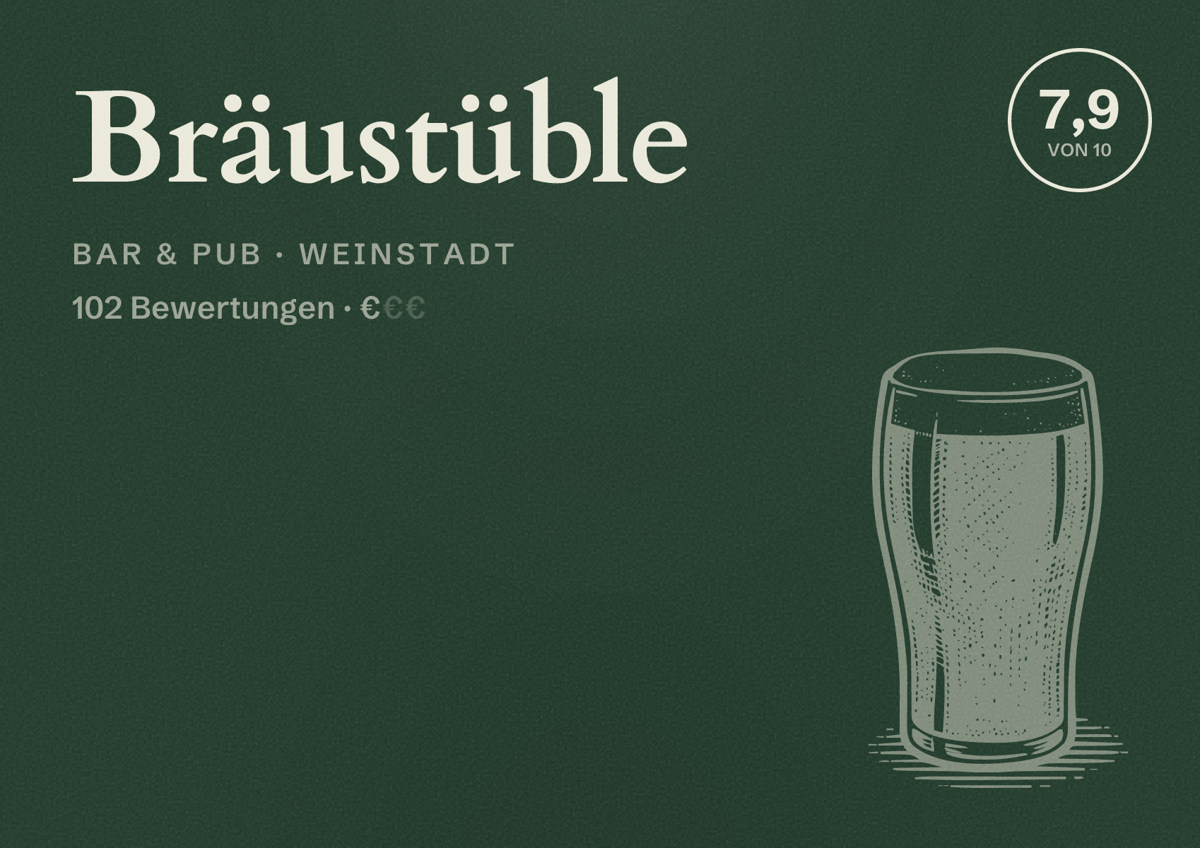Illustriertes Poster von Bräustüble, Bar & Pub in Weinstadt: Bewertung 7,9 von 10 aus 102 Bewertungen, Preisniveau €