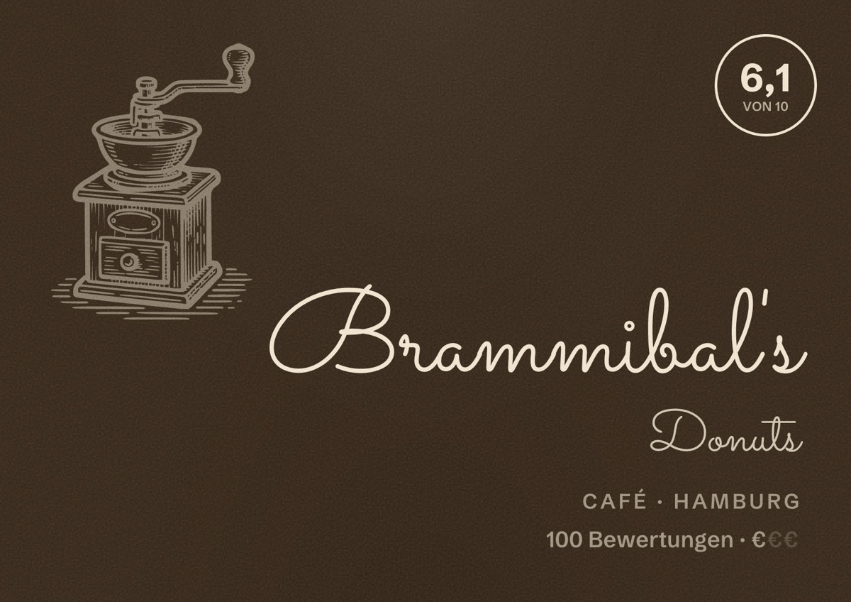 Illustriertes Poster von Brammibal's Donuts, Café in Hamburg: Bewertung 6,1 von 10 aus 100 Bewertungen, Preisniveau €