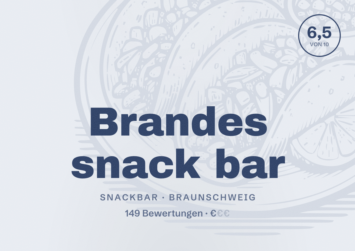 Illustriertes Poster von Brandes snack bar, Snackbar in Braunschweig: Bewertung 6,5 von 10 aus 149 Bewertungen, Preisniveau €