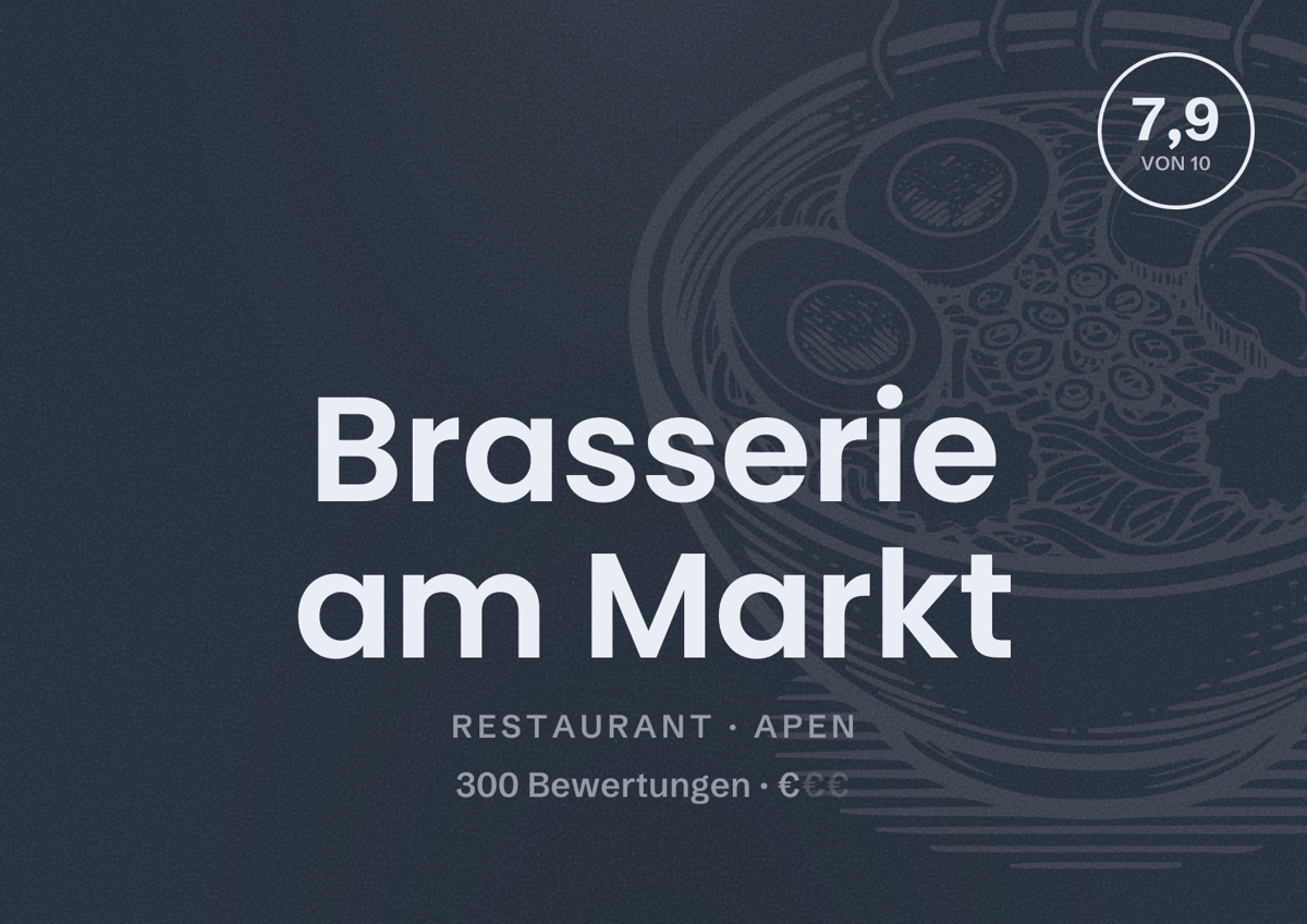 Illustriertes Poster von Brasserie am Markt, Restaurant in Apen: Bewertung 7,9 von 10 aus 300 Bewertungen, Preisniveau €
