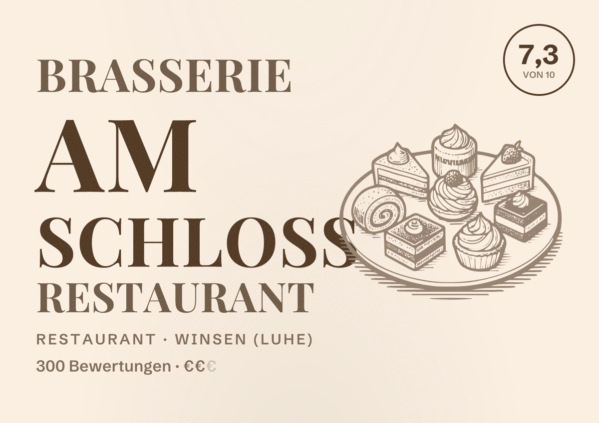 Illustriertes Poster von Brasserie am Schloß Restaurant, Restaurant in Winsen (Luhe): Bewertung 7,3 von 10 aus 300 Bewertungen, Preisniveau €€