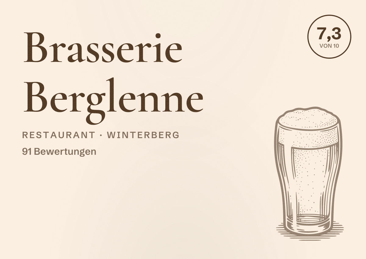 Illustriertes Poster von Brasserie Berglenne, Restaurant in Winterberg: Bewertung 7,3 von 10 aus 91 Bewertungen