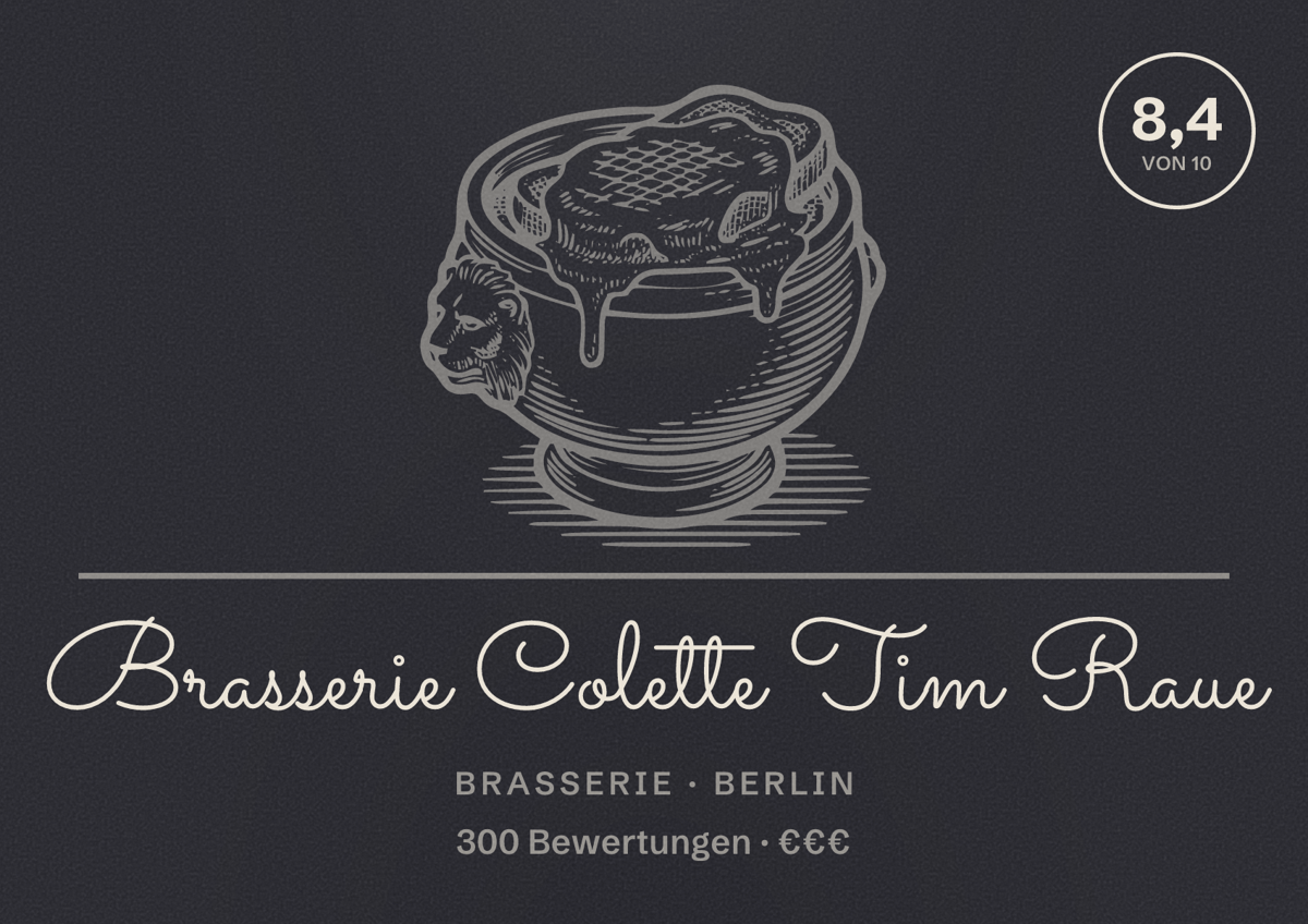 Illustriertes Poster von Brasserie Colette Tim Raue, Brasserie in Berlin: Bewertung 8,4 von 10 aus 300 Bewertungen, Preisniveau €€€