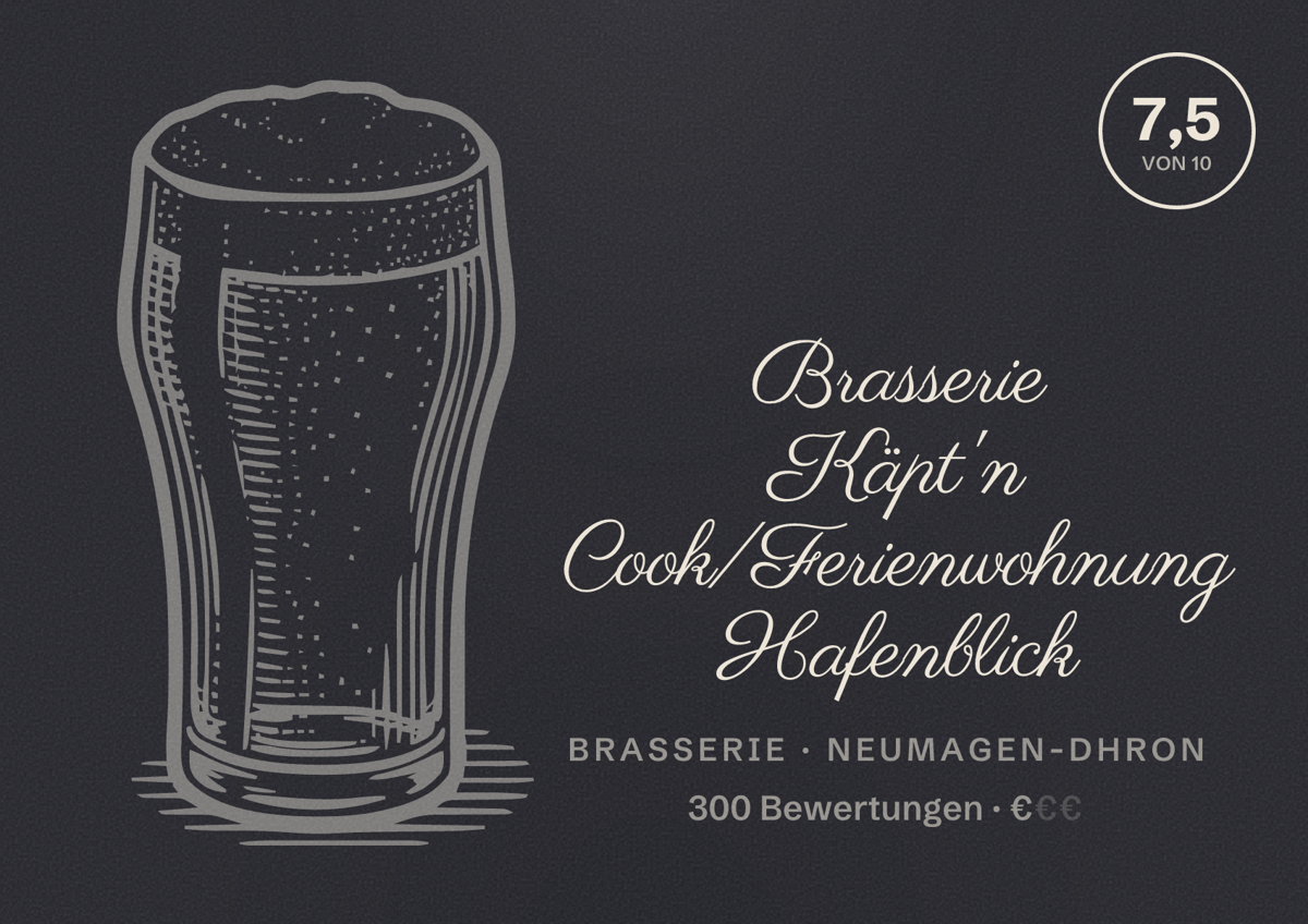 Illustriertes Poster von Brasserie Käpt'n Cook/Ferienwohnung Hafenblick, Brasserie in Neumagen-Dhron: Bewertung 7,5 von 10 aus 300 Bewertungen, Preisniveau €