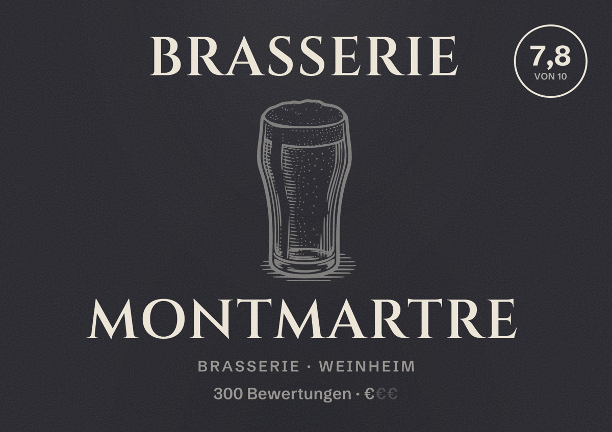 Illustriertes Poster von Brasserie Montmartre, Brasserie in Weinheim: Bewertung 7,8 von 10 aus 300 Bewertungen, Preisniveau €