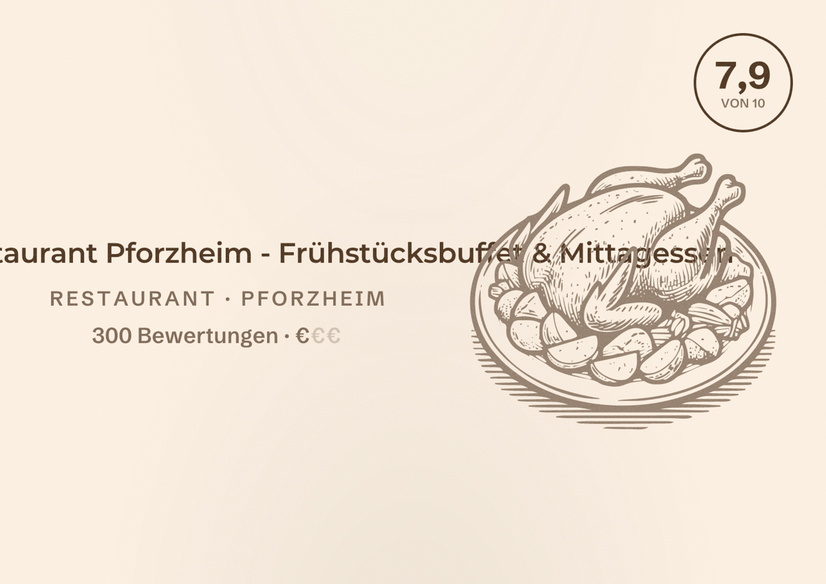 Illustriertes Poster von Brasserie - Restaurant Pforzheim - Frühstücksbuffet & Mittagessen, Restaurant in Pforzheim: Bewertung 7,9 von 10 aus 300 Bewertungen, Preisniveau €
