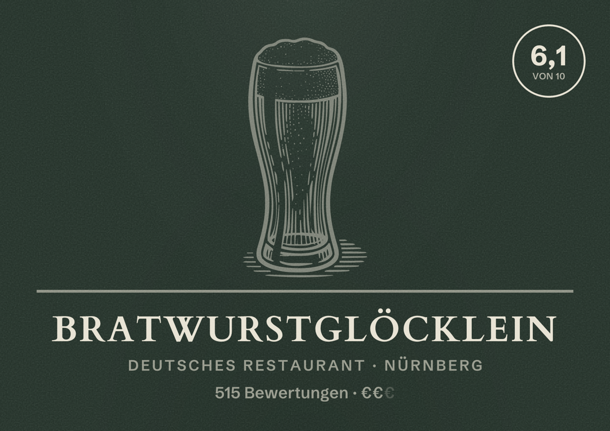 Illustriertes Poster von Bratwurstglöcklein, Deutsches Restaurant in Nürnberg: Bewertung 6,1 von 10 aus 515 Bewertungen, Preisniveau €€