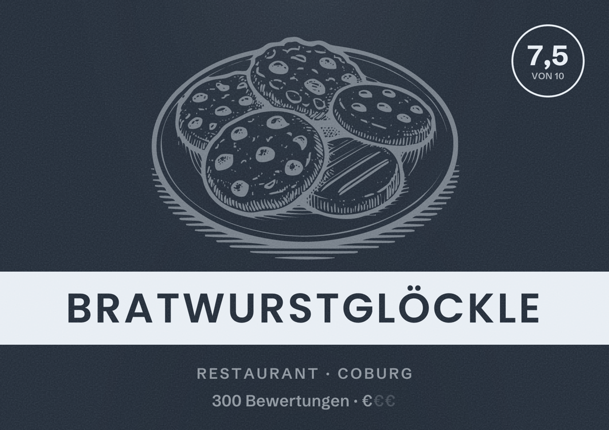 Illustriertes Poster von Bratwurstglöckle, Restaurant in Coburg: Bewertung 7,5 von 10 aus 300 Bewertungen, Preisniveau €