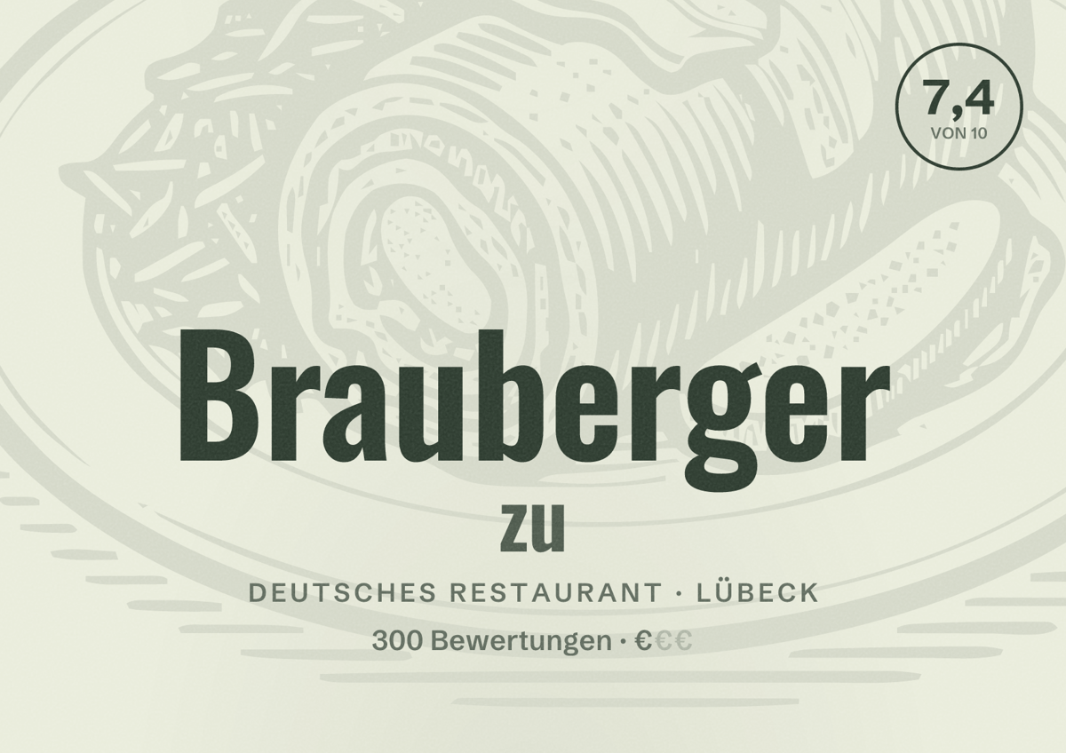 Illustriertes Poster von Brauberger zu, Deutsches Restaurant in Lübeck: Bewertung 7,4 von 10 aus 300 Bewertungen, Preisniveau €