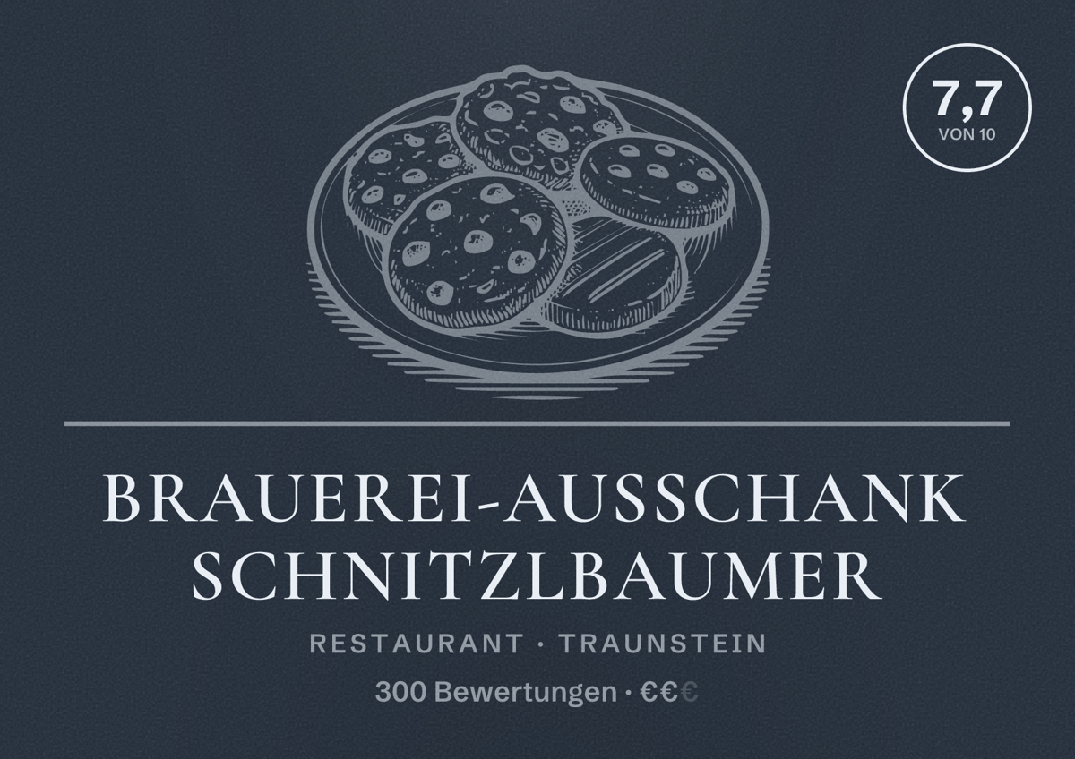 Illustriertes Poster von Brauerei-Ausschank Schnitzlbaumer, Restaurant in Traunstein: Bewertung 7,7 von 10 aus 300 Bewertungen, Preisniveau €€