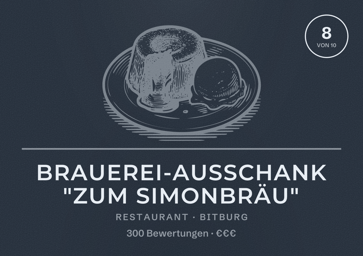 Illustriertes Poster von Brauerei-Ausschank "Zum Simonbräu", Restaurant in Bitburg: Bewertung 8 von 10 aus 300 Bewertungen, Preisniveau €€€