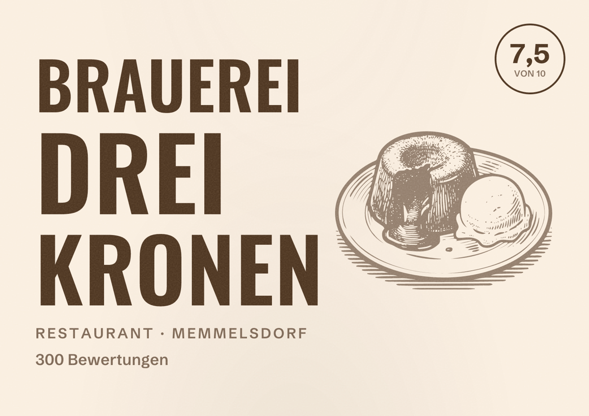 Illustriertes Poster von Brauerei Drei Kronen, Restaurant in Memmelsdorf: Bewertung 7,5 von 10 aus 300 Bewertungen