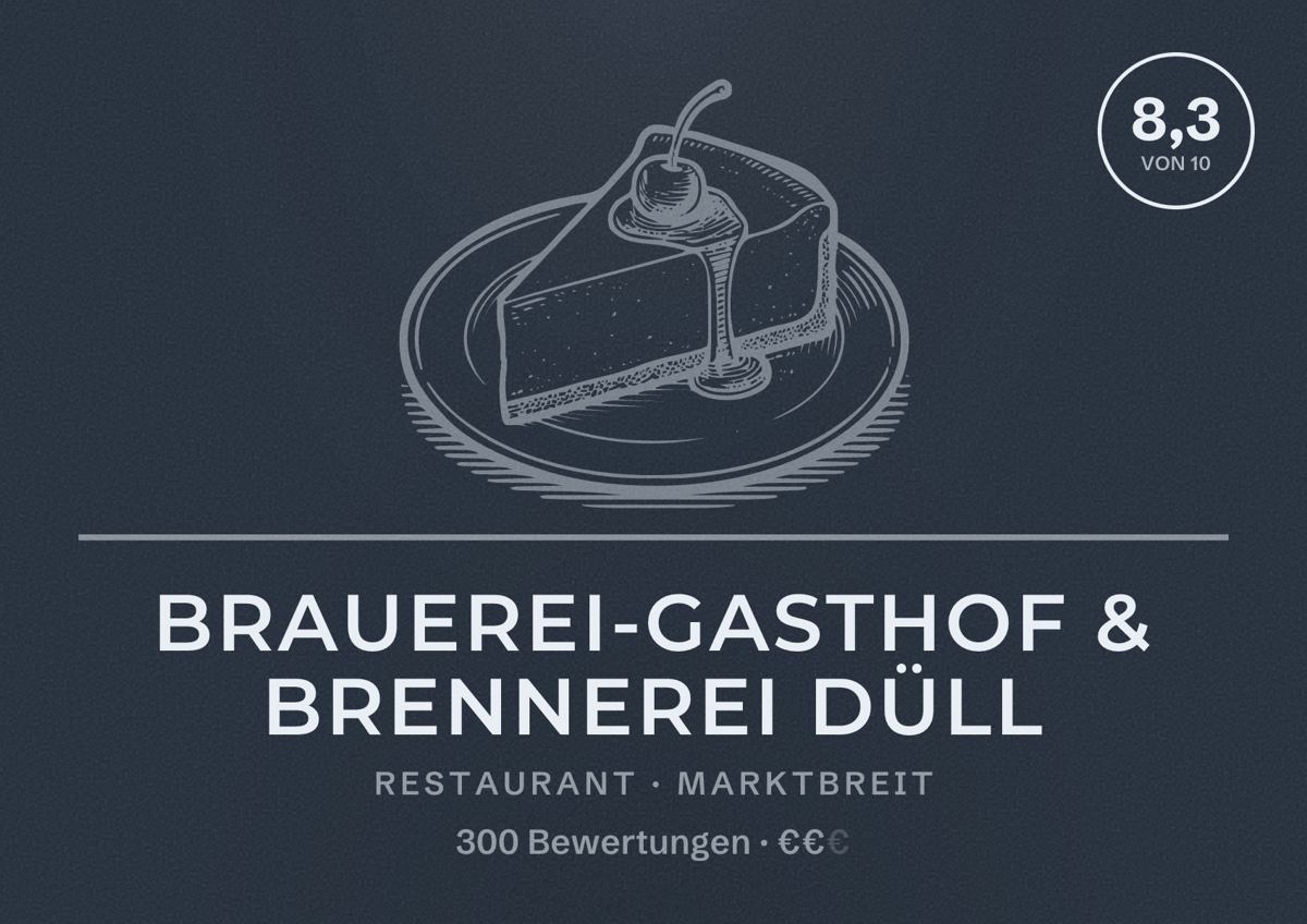 Illustriertes Poster von Brauerei-Gasthof & Brennerei Düll, Restaurant in Marktbreit: Bewertung 8,3 von 10 aus 300 Bewertungen, Preisniveau €€