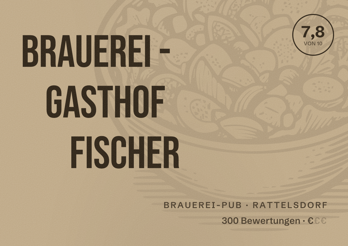 Illustriertes Poster von Brauerei - Gasthof Fischer, Brauerei-Pub in Rattelsdorf: Bewertung 7,8 von 10 aus 300 Bewertungen, Preisniveau €