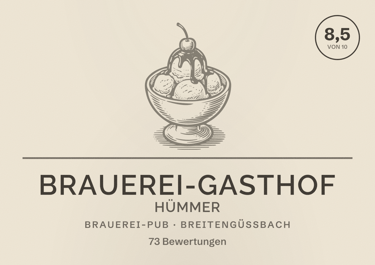 Illustriertes Poster von Brauerei-Gasthof Hümmer, Brauerei-Pub in Breitengüßbach: Bewertung 8,5 von 10 aus 73 Bewertungen