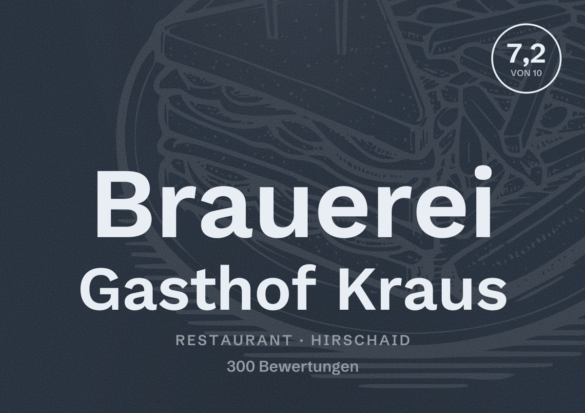 Illustriertes Poster von Brauerei Gasthof Kraus, Restaurant in Hirschaid: Bewertung 7,2 von 10 aus 300 Bewertungen
