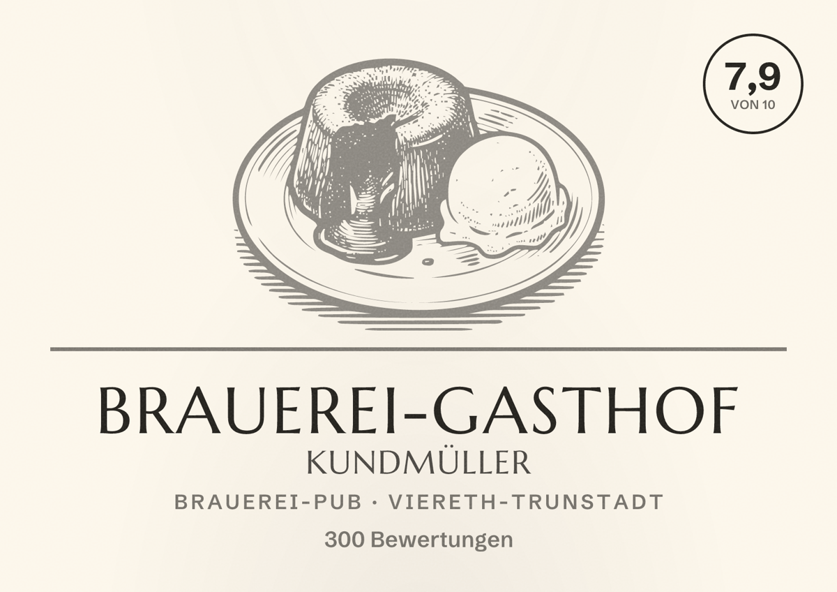 Illustriertes Poster von Brauerei-Gasthof Kundmüller, Brauerei-Pub in Viereth-Trunstadt: Bewertung 7,9 von 10 aus 300 Bewertungen