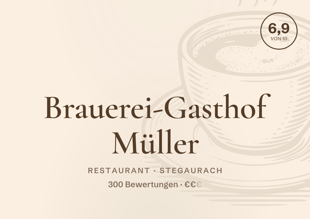 Illustriertes Poster von Brauerei-Gasthof Müller, Restaurant in Stegaurach: Bewertung 6,9 von 10 aus 300 Bewertungen, Preisniveau €€