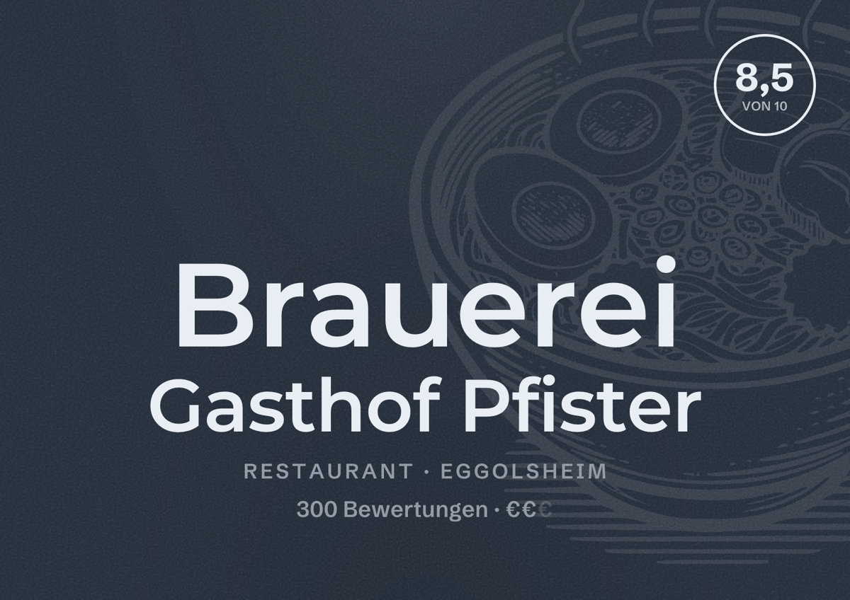 Illustriertes Poster von Brauerei Gasthof Pfister, Restaurant in Eggolsheim: Bewertung 8,5 von 10 aus 300 Bewertungen, Preisniveau €€