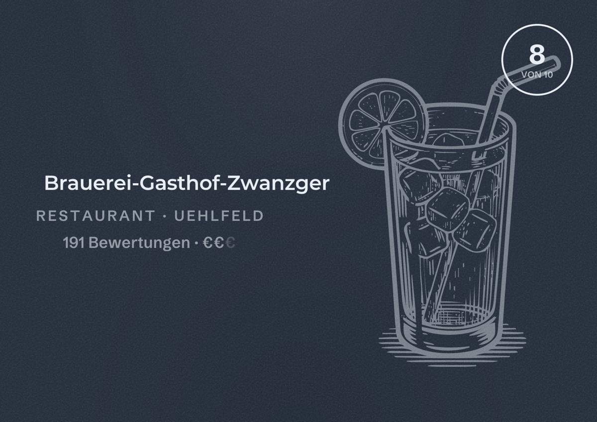 Illustriertes Poster von Brauerei-Gasthof-Zwanzger, Restaurant in Uehlfeld: Bewertung 8 von 10 aus 191 Bewertungen, Preisniveau €€