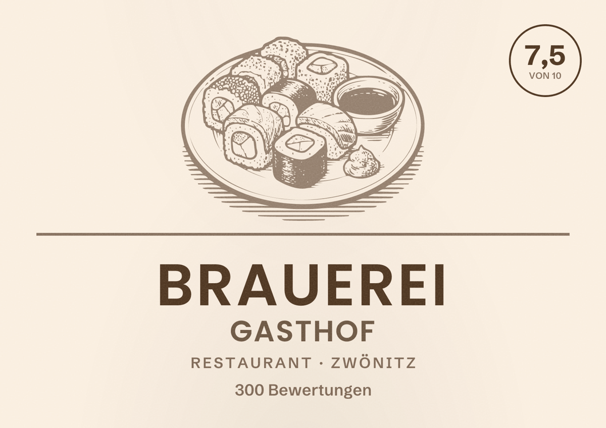 Illustriertes Poster von Brauerei Gasthof, Restaurant in Zwönitz: Bewertung 7,5 von 10 aus 300 Bewertungen