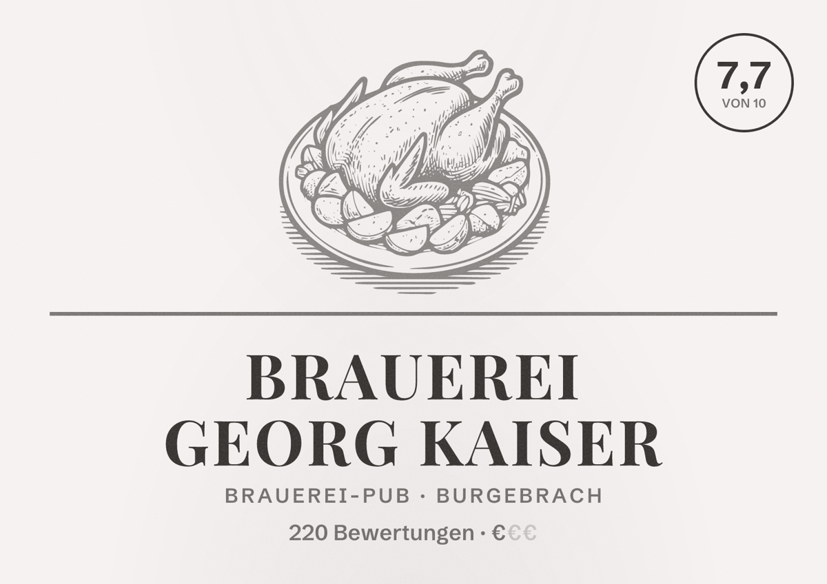 Illustriertes Poster von Brauerei Georg Kaiser, Brauerei-Pub in Burgebrach: Bewertung 7,7 von 10 aus 220 Bewertungen, Preisniveau €