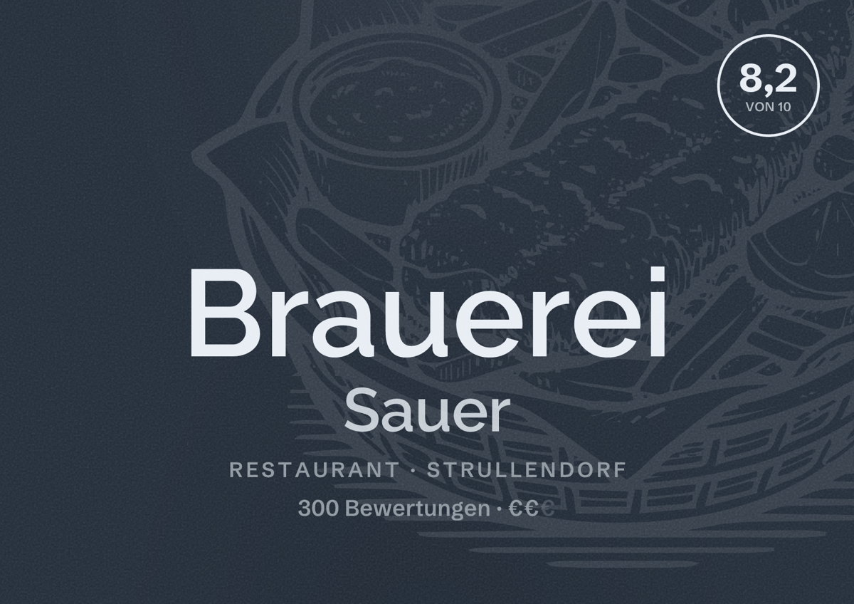 Illustriertes Poster von Brauerei Sauer, Restaurant in Strullendorf: Bewertung 8,2 von 10 aus 300 Bewertungen, Preisniveau €€