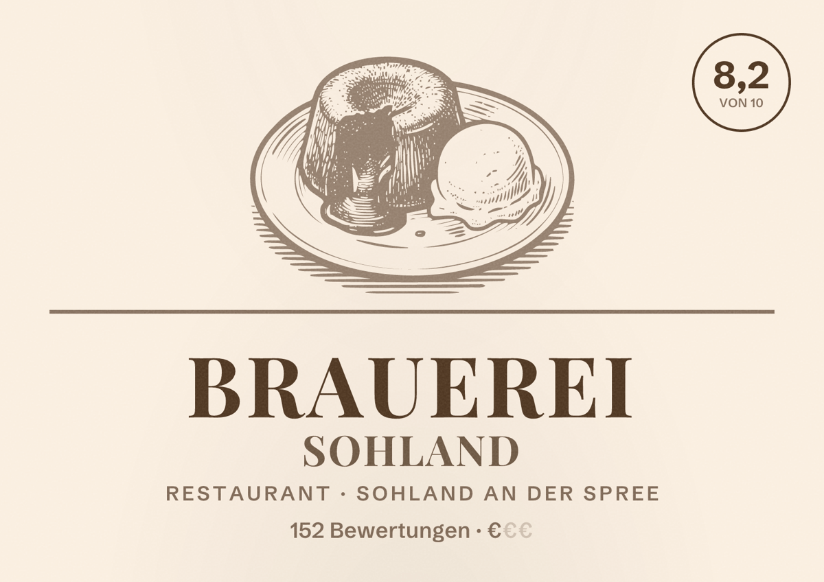 Illustriertes Poster von Brauerei Sohland, Restaurant in Sohland an der Spree: Bewertung 8,2 von 10 aus 152 Bewertungen, Preisniveau €