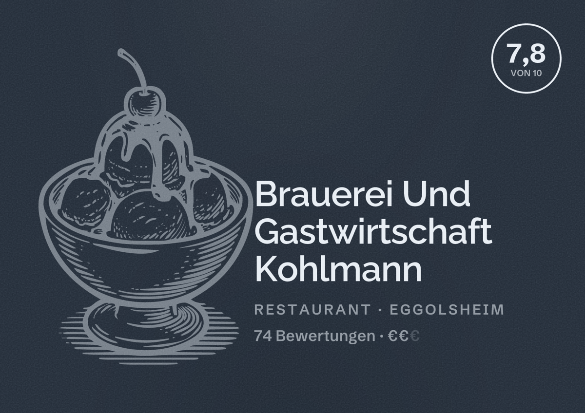 Illustriertes Poster von Brauerei Und Gastwirtschaft Kohlmann, Restaurant in Eggolsheim: Bewertung 7,8 von 10 aus 74 Bewertungen, Preisniveau €€