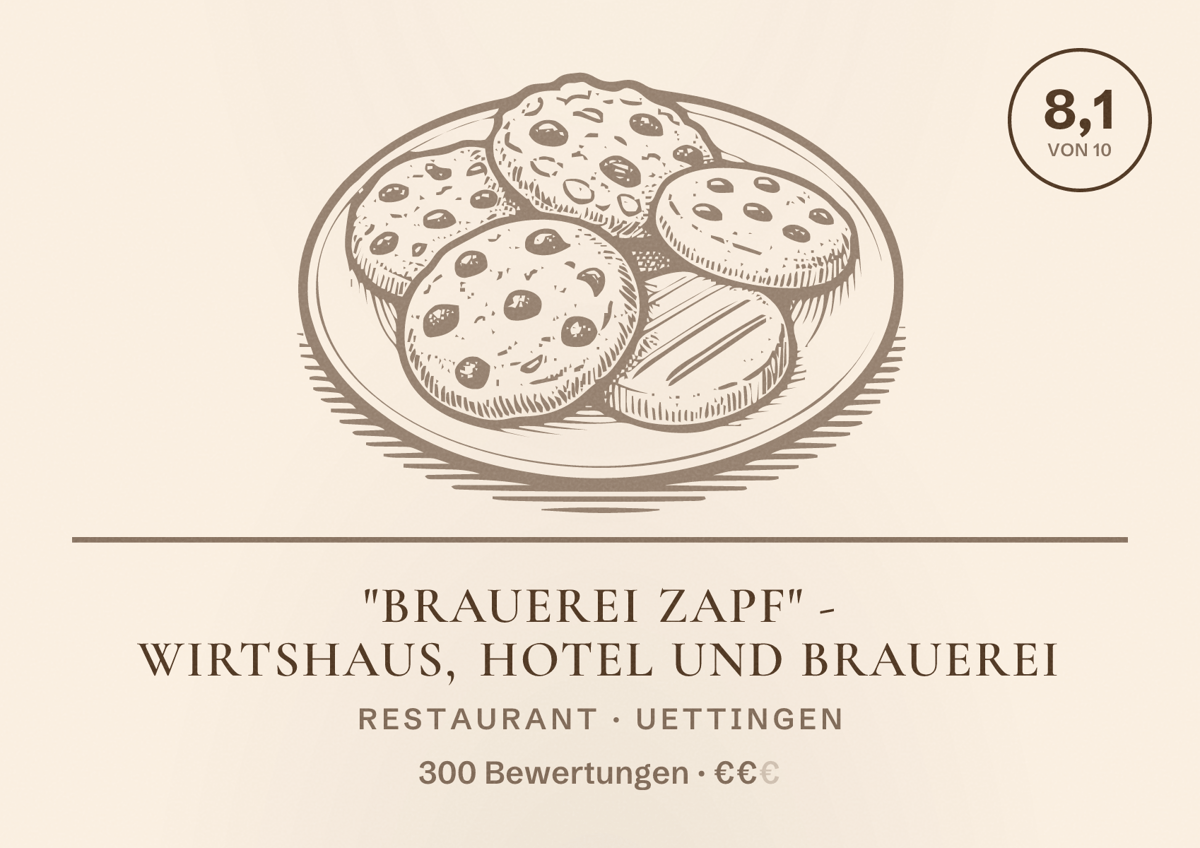 Illustriertes Poster von "Brauerei Zapf" - Wirtshaus, Hotel und Brauerei, Restaurant in Uettingen: Bewertung 8,1 von 10 aus 300 Bewertungen, Preisniveau €€