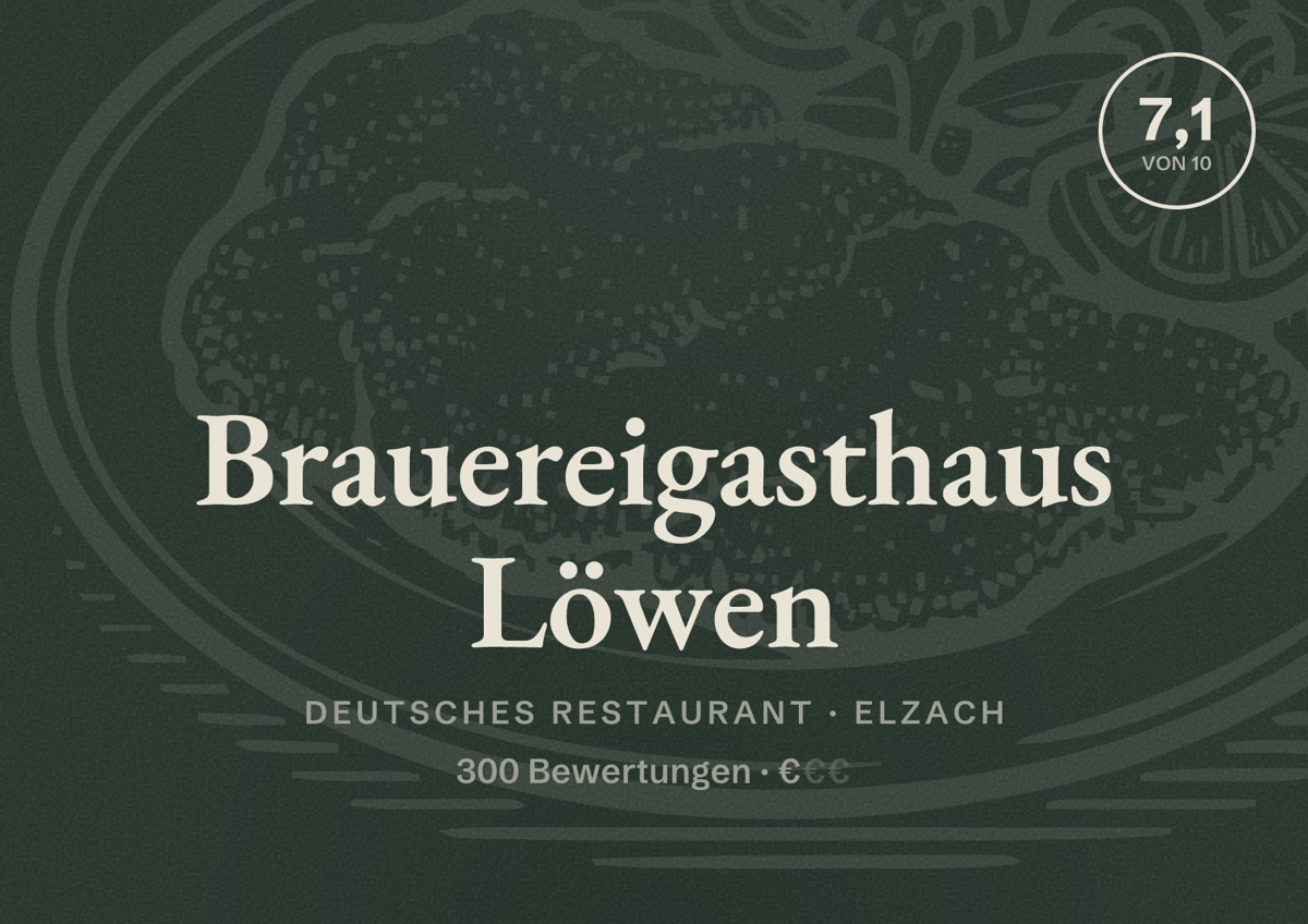 Illustriertes Poster von Brauereigasthaus Löwen, Deutsches Restaurant in Elzach: Bewertung 7,1 von 10 aus 300 Bewertungen, Preisniveau €