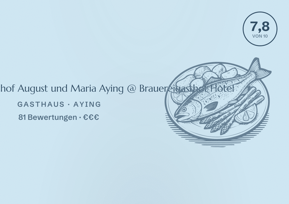 Illustriertes Poster von Brauereigasthof August und Maria Aying @ Brauereigasthof Hotel, Gasthaus in Aying: Bewertung 7,8 von 10 aus 81 Bewertungen, Preisniveau €€€